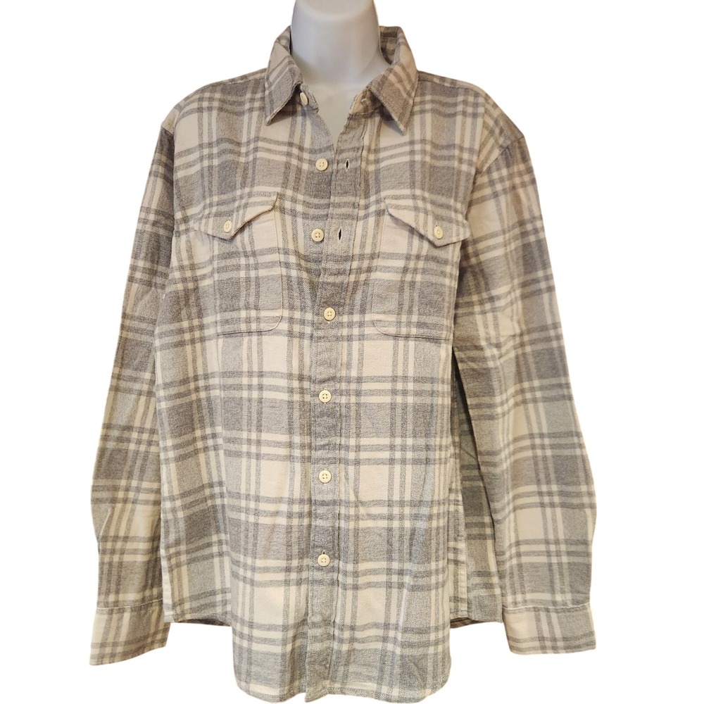 NWT American Eagle Super Soft Gray Plaid Flannel Button Up Sz M
